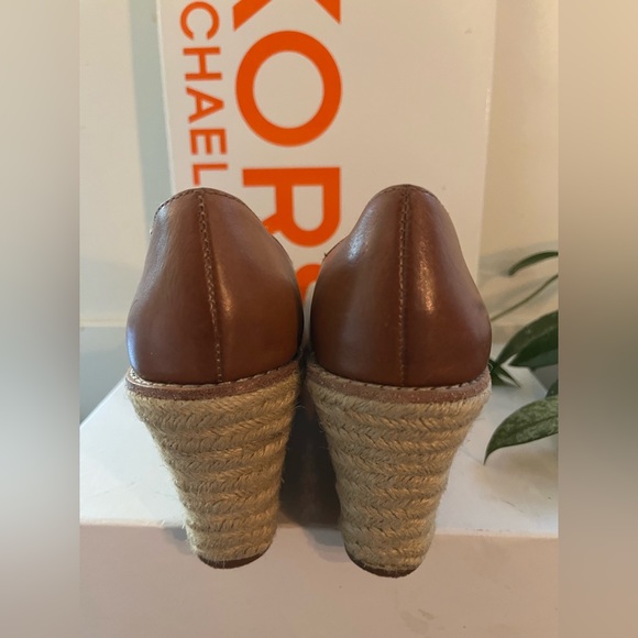 Michael Kors UPLAND Leather Espadrille Wedge Sandals Platform Brown 6.5 ❌ - Picture 3 of 5